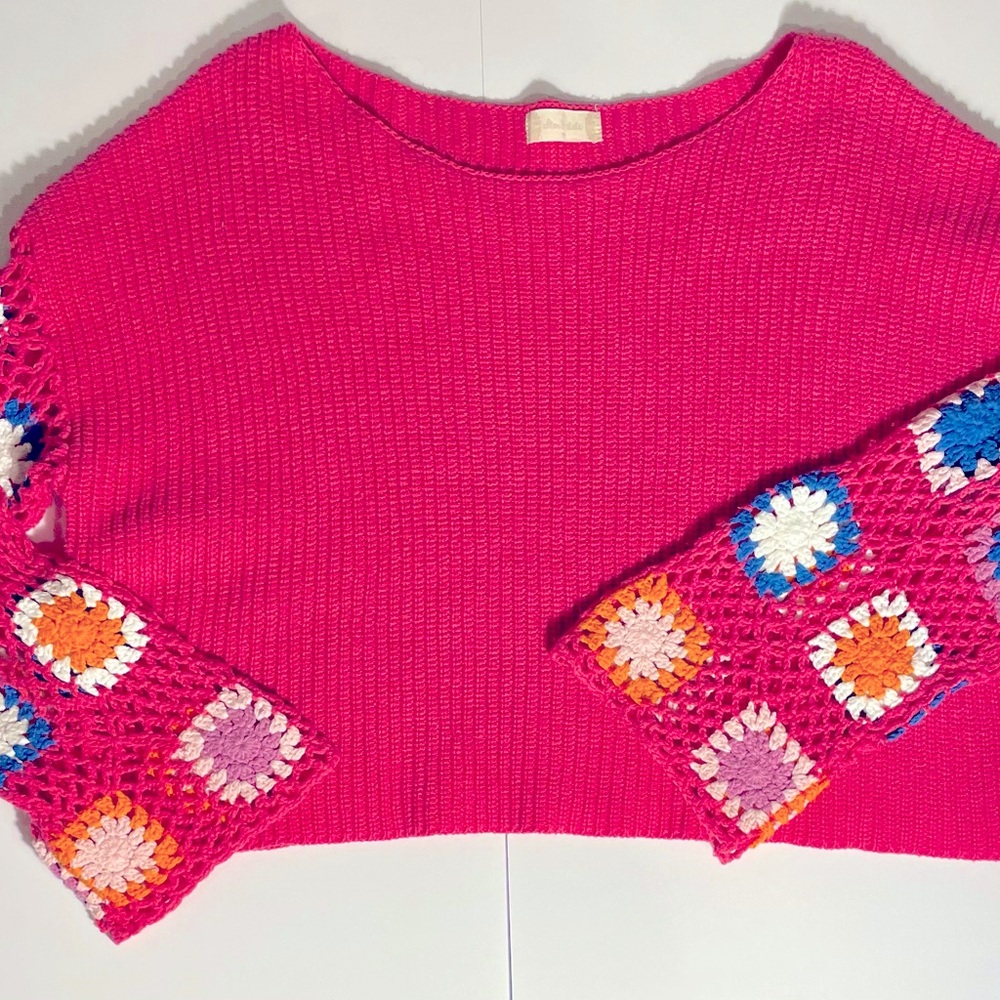Altar’d State M Pink Sweater P-P 23 L-20 crochet cottage boho
